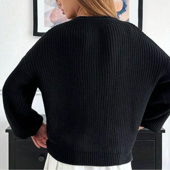 Chic Black Cardigan with Red Heart Accents - Picture 8 of 10